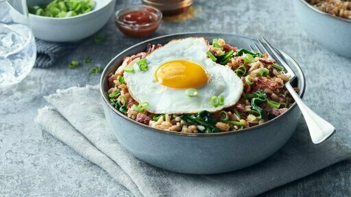 Riz frit épinards bacon